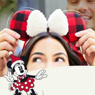 Disney Parks Christmas Holiday Plaid Red Black Ears Headband Mickey Minnie NWOT