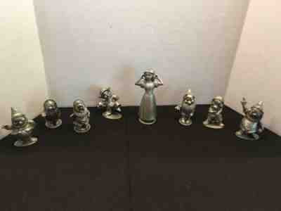 Vintage Hudson Pewter Walt Disney Snow White & 7 Dwarfs Figurines 1970s Stamped