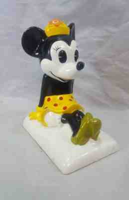 vintage 1950s MINNIE MOUSE japan porcelain? figure yellow pie eyes DISNEY statue