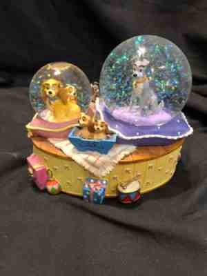 Disney Enesco Lady and the Tramp Double Snowglobe Musical Plays Fur Elise No Box