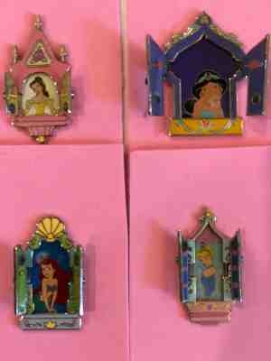 DISNEY PINS PRINCESS ARIEL CINDERELLA JASMINE & BEAUTY & THE BEAST BELL LOT OF 4