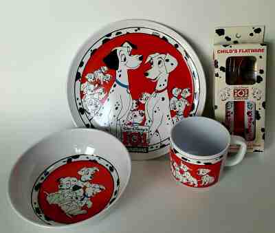 Disney's 101 Dalmatians 3 Piece Dinnerware Set w/child's flatware New In Box 90s