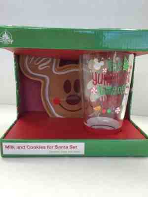 DISNEY PARKS Authentic MILK & COOKIES FOR SANTA  Cookie Plate & Glass Set NEW