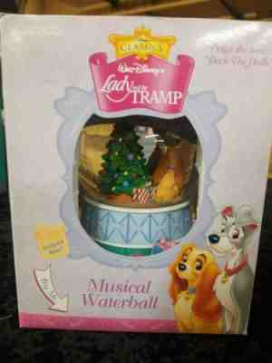 Vintage Walt Disney Waterball Lady and the Tramp Musical Snow Globe Unopened NIB