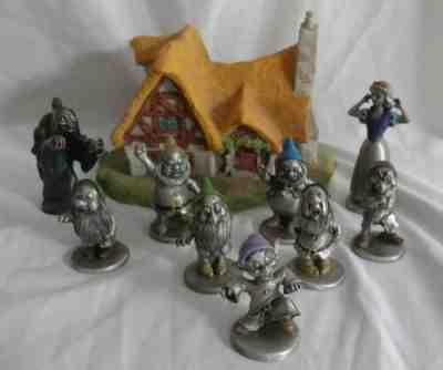 Vintage  Hudson Pewter Disney Snow White Seven Dwarfs Witch Cottage Complete Set