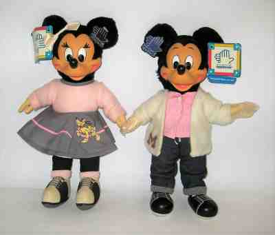 Disney Applause Vtg Mickey Mouse Minnie Mouse 11" Sock Hop Dolls Vinyl Faces Tag