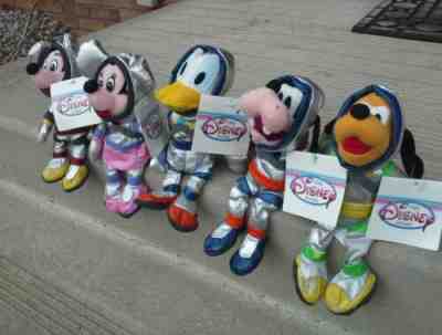 WALT  DISNEY Space Set of 5 Mickey, Minnie, Donald ,Pluto, Goofy Bean Bag Plush 