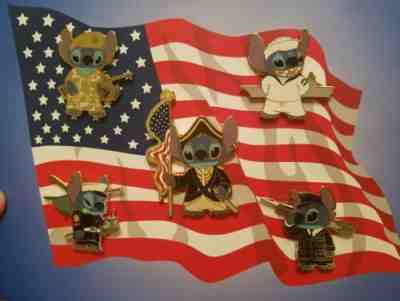 Disney Pin Stitch Patriotic Military Navy Marine Army Air Force HTF RARE Set