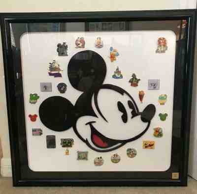 Disney 2001 Pin Celebration Auction Framed Pin Set 25 AP and Pre-production Pins