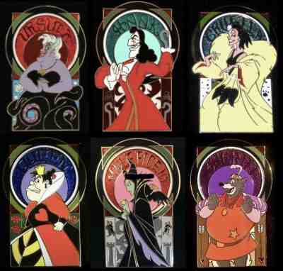 DISNEY SHOPPING LE 100 VILLAIN MALEFICENT QUEEN CRUELLA HOOK PORTRAIT 6 PIN SET 