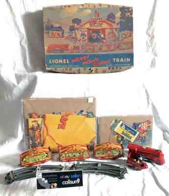 RARE 1930's Lionel MICKEY MOUSE Circus Train Set w/org box Disney Tin Windup Toy