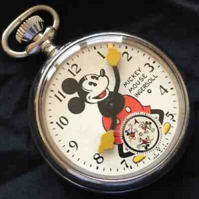 1930s INGERSOLL MICKEY MOUSE POCKET WATCH - NEAR â??FACTORY MINTâ? ORIGINAL DIAL