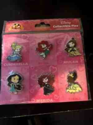 Disney Trading Pins PRINCESS Cinderella Mulan Tiana Ariel Jasmine Set of 6 *NEW*