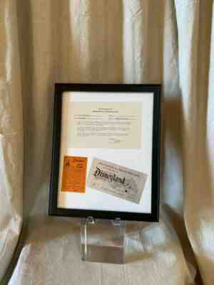 1955 DISNEYLAND PREMIERE TICKET, PARKING RECEIPT & OFFICE MEMO SIGNED BY DISNEY