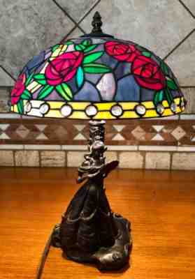 Rare LE Disney Stained Glass Tiffany Style Lamp Belle from Beauty & The Beast