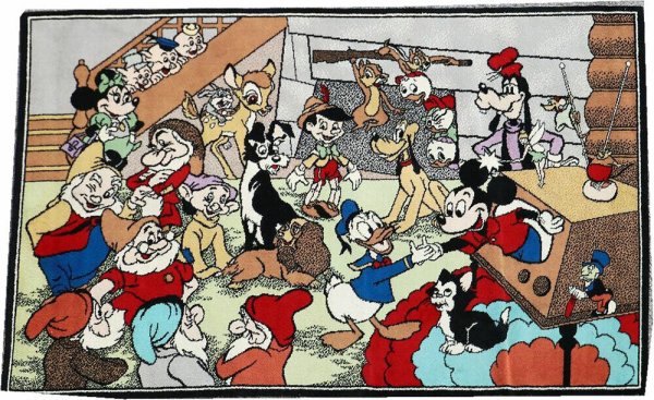 A Vintage Disney Characters Rug "Micky Popping Out Of Tv"
