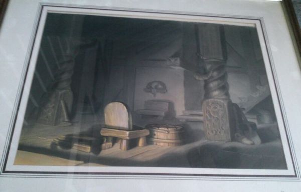 Original 1937 Disney “Snow White” Animation Background 7 Dwarves Inside Cottage