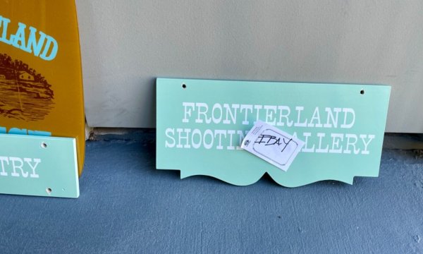 Vintage DISNEYLAND FRONTIERLAND SHOOTING GALLERY Frontierland direction sign