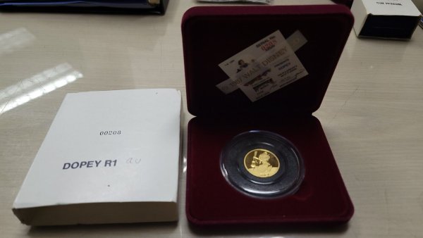 1987 Disney Snow White Dopey 1 oz Gold .999 Coin 50th Anniversary w/COA & BOX