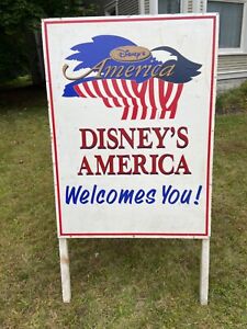 Disney's America Welcomes You! Theme Park Double-Sided Vintage Sign from 1990s