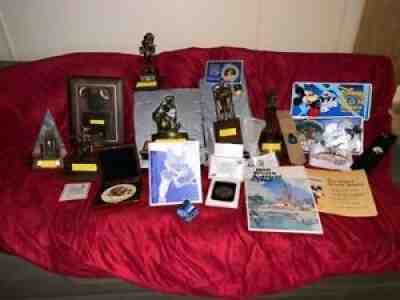 Disney employee awards, Service pins, watches, license plates, Disney coin.