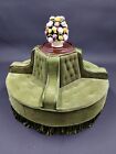 HTF Vintage Dollhouse Miniature Round Velvet Sofa - Lobby Dress Shop Foyer 1:12