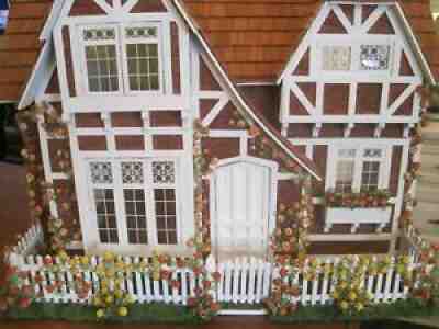 Beautiful Rose Filled Cottage Dollhouse 1:12 scale Artisan Made English Tudor