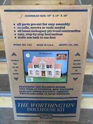 VINTAGE 1982 ARTPLY THE WORTHINGTON WOOD DOLLHOUSE MODEL KIT NO.136 UNOPENED BOX