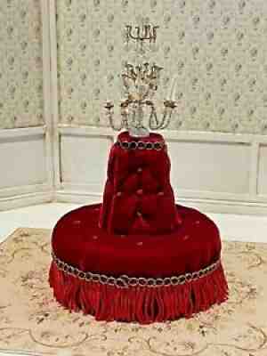 Artisan Miniature Dollhouse Tufted Velvet Victorian Hotel Lobby Ottoman Crystal