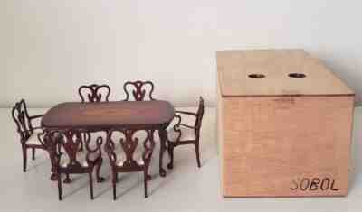 MINIATURE DOLLHOUSE ARTISAN FERD SOBOL 7ps.DINING ROOM SET QUEEN ANN BALL&CLAW