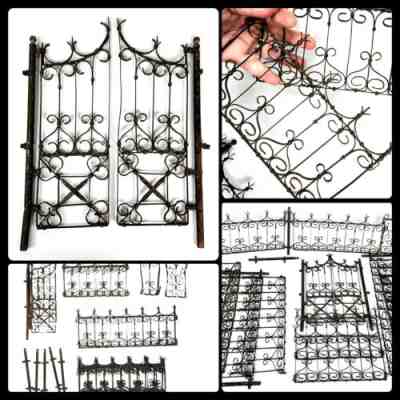 HUGE LOT Antique Dollhouse Miniature Handwrought Fence Fencing 1800's Trains