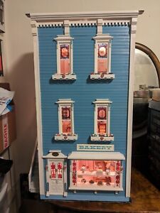 Vintage Blue Bakery Dollhouse With Electricity, 3 Floors, Furnished, 1/12 Scale