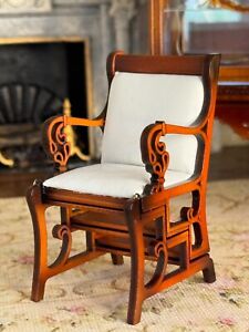 Miniature Dollhouse Artisan RARE Ferd Sobol White Leather Library Ladder Chair