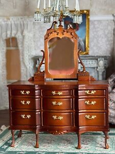 Vintage Miniature Dollhouse Artisan FERD SOBOL Walnut Dresser With Mirror 2004