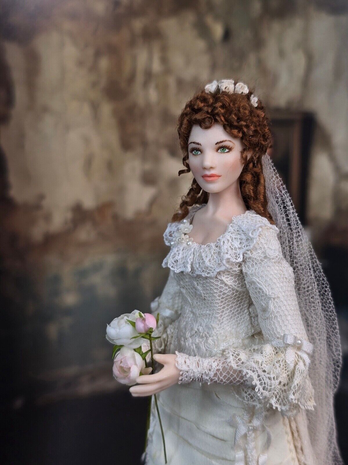 Vintage Artisan Miniature Dollhouse Porcelain Bridal Doll Elisa Fenoglio Italy