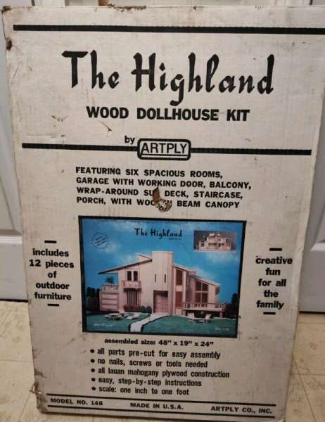 Vintage Artply The Highland Wood Dollhouse Kit Model 148 Made in USA Old stock