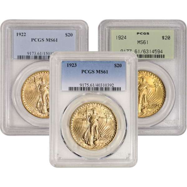 US Gold $20 Saint-Gaudens Double Eagle - PCGS MS61 - Random Date and Label