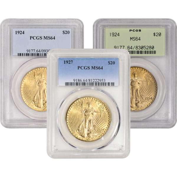 US Gold $20 Saint-Gaudens Double Eagle - PCGS MS64 - Random Date and Label