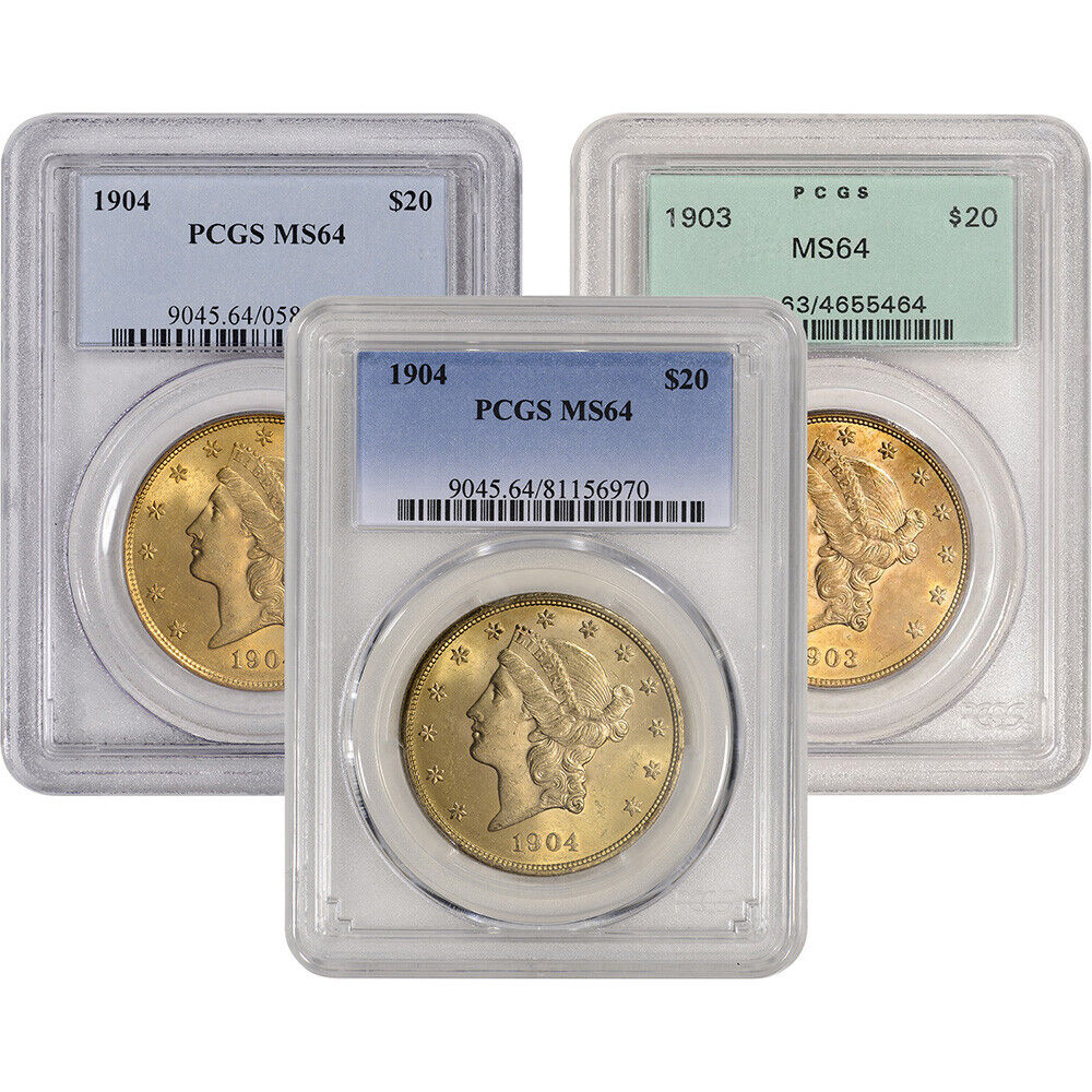 US Gold $20 Liberty Head Double Eagle - PCGS MS64 - Random Date and Label