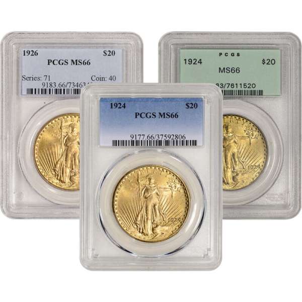 US Gold $20 Saint-Gaudens Double Eagle - PCGS MS66 - Random Date and Label