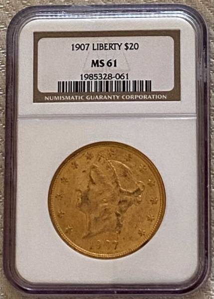 1907 Liberty $20 Liberty Gold Double Eagle Gold Coin | MS 61  | NGC 1985328-061