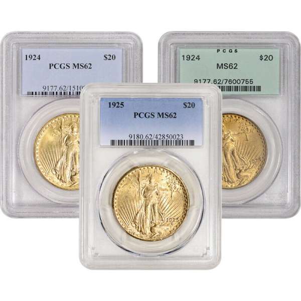 US Gold $20 Saint-Gaudens Double Eagle - PCGS MS62 - Random Date and Label