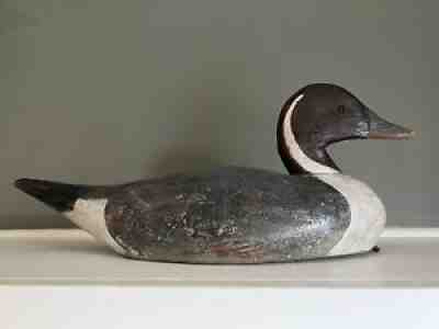 Early 1900â??s Antique Elmer Crowell Solid Carved Wood Pintail Drake Duck Decoy