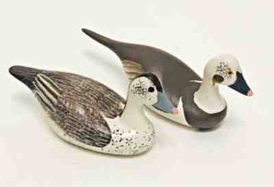 Lot of 2 Signed Clarence  ??Titbird ? Bauer miniature decoy Male / Female Old Squaw