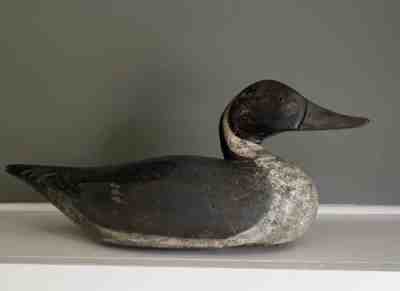 Early Antique A. Elmer Crowell Solid Carved Pintail Drake Duck Decoy Rare