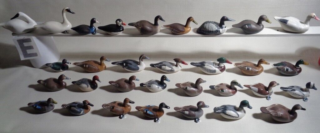 Lot  of  31  CLARENCE  BAUER  harve de grace MD  miniature wooden duck decoys