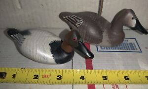 Pair Of Mini Duck Decoys Canvasback Clarence ‘Titbird’ Bauer 1988 Signed, Rare