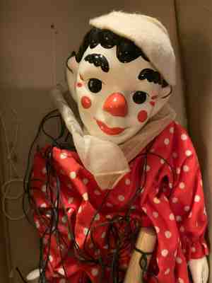 Pristine 1938 Effanbee Clippo The Clown Marionette Puppet, props, poster, book