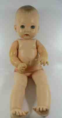 Vtg 1940's or 50's Effanbee MAGIC SKIN 18" Baby Doll Sleepy Eyes CROSSED FINGERS