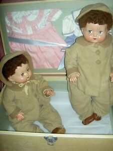 TWIN Effanbee compo. FLIRTY eyes SWEETIE PIE baby dolls in orig. TRUNK & Layette